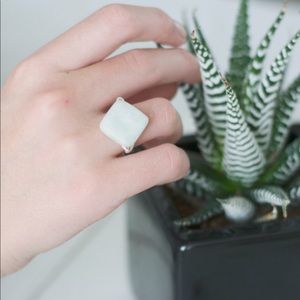 Elegant Silver and White Square Ring